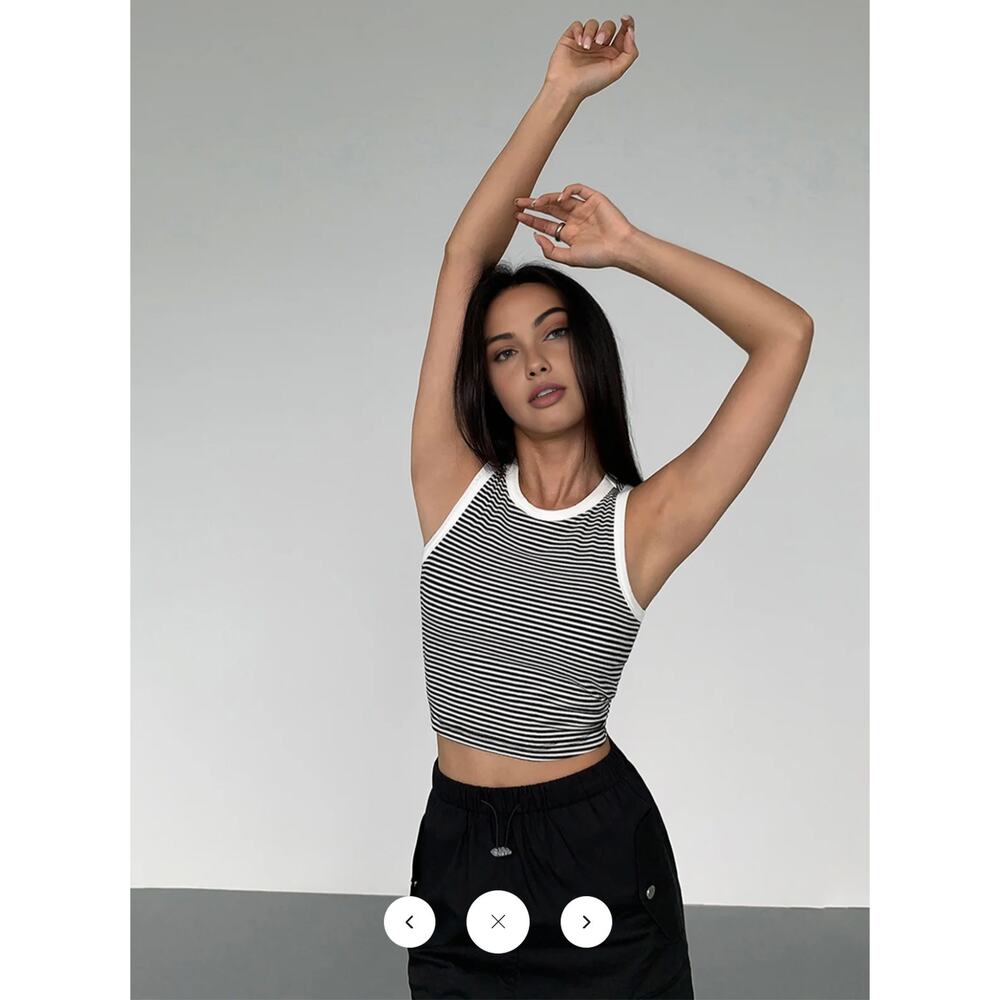NWT Commense Striped Crew Neck Tank Top Sz L